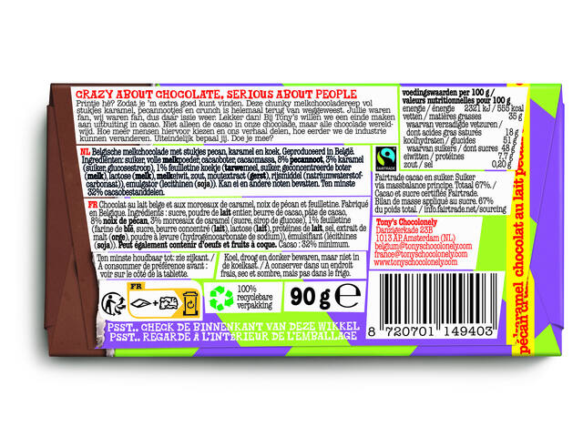 Chocolade Tony Chocolonely melk kar pec cr 90gr