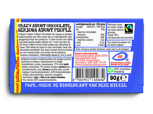 Chocolade Tony Chocolonely don melk pret tof 90gr