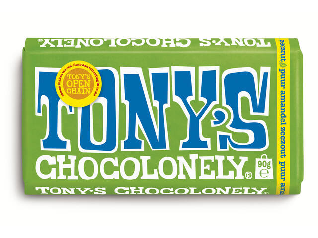 Chocolade Tony Chocolonely puur amandel zee 90gr