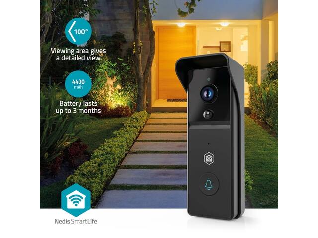 Videodeurbel Nedis Wifi 3MP Full HD zwart