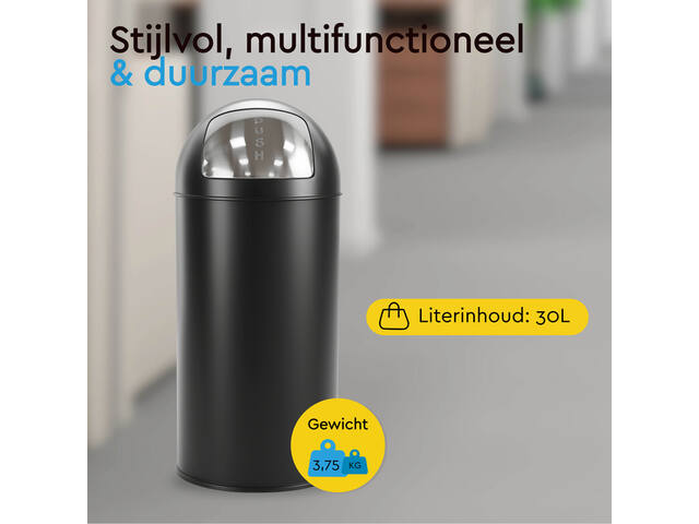 Afvalbak BRASQ Push Bin PB230+ 30 liter zwart