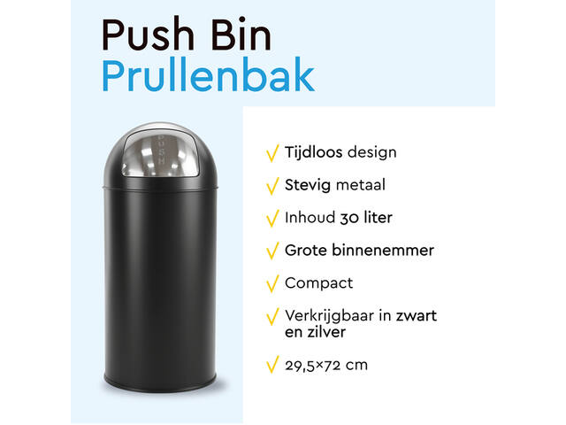 Afvalbak BRASQ Push Bin PB230+ 30 liter zwart