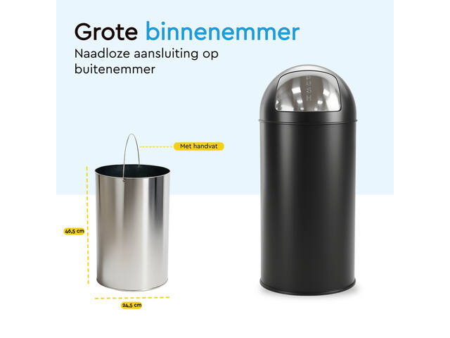 Afvalbak BRASQ Push Bin PB230+ 30 liter zwart
