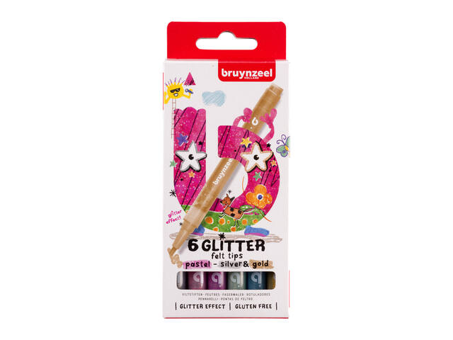 Viltstift Bruynzeel Kids 6 glitterkleuren