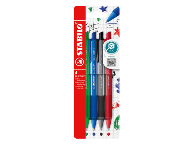 Balpen STABILO pointball colorful ass blist a 4st