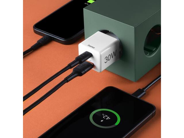Oplader Hama USB-C/USB-A Mini PD 30W wit
