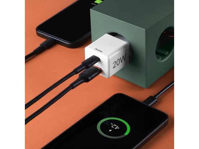 Oplader Hama USB-C/USB-A Mini PD 20W wit