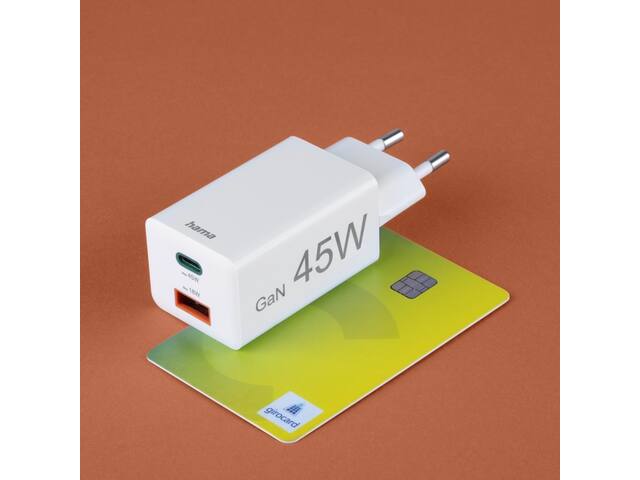 Oplader Hama USB-C/USB-A Mini PD 45W wit