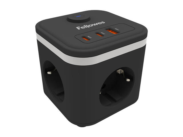 Stekkerblok Fellowes PCF 3v 1xUSB A 2xC 2m zwart