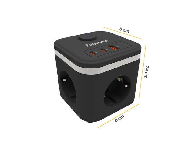 Stekkerblok Fellowes PCF 3v 1xUSB A 2xC 2m zwart