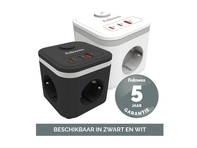 Stekkerblok Fellowes PCF 3v 1xUSB A 2xC 2m zwart