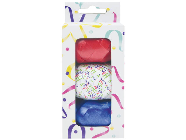 Krullint set a 3 kleuren rood blauw wit birthday