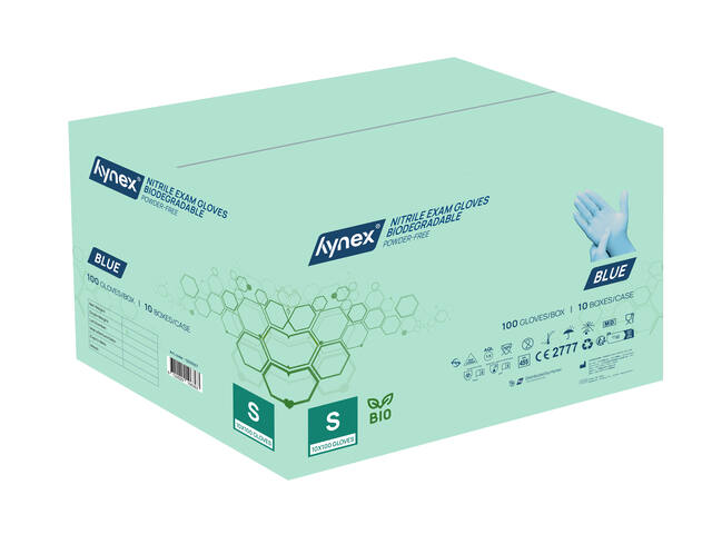 Handschoen Hynex nitril Bio S blauw 3.5gr 100st