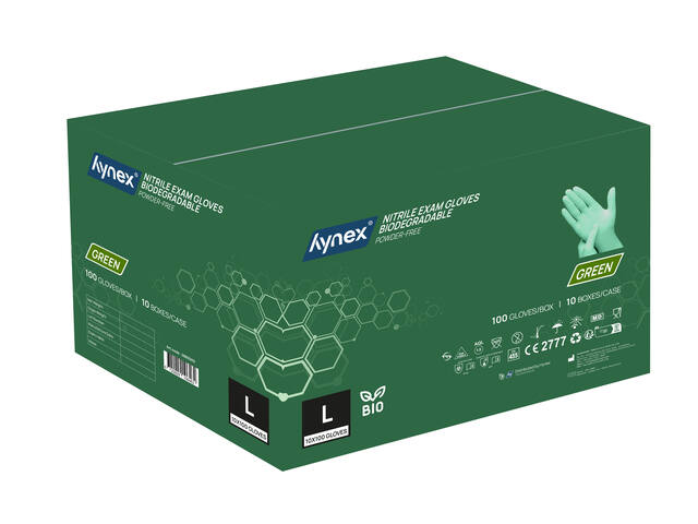 Handschoen Hynex nitril Bio L groen 3.5gr 100st