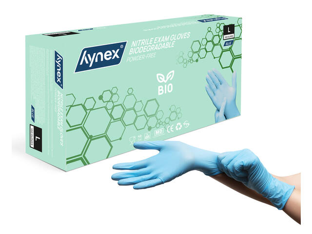 Handschoen Hynex nitril Bio L blauw 3.5gr 100st
