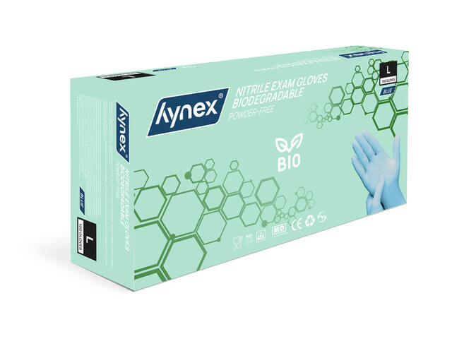 Handschoen Hynex nitril Bio L blauw 3.5gr 100st