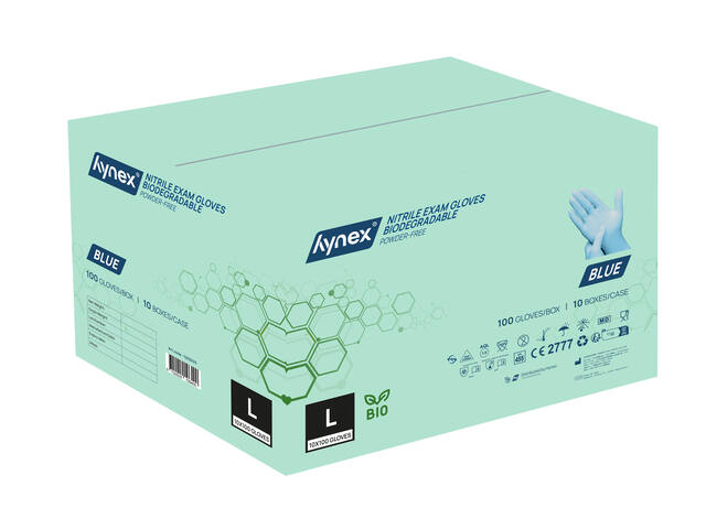 Handschoen Hynex nitril Bio L blauw 3.5gr 100st