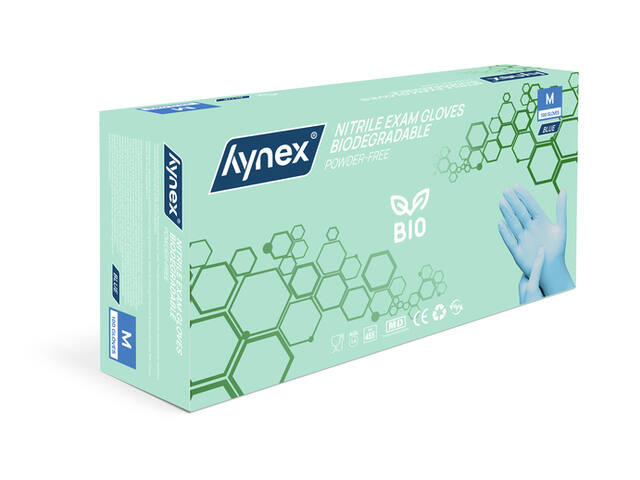 Handschoen Hynex nitril Bio M blauw 3.5gr 100st