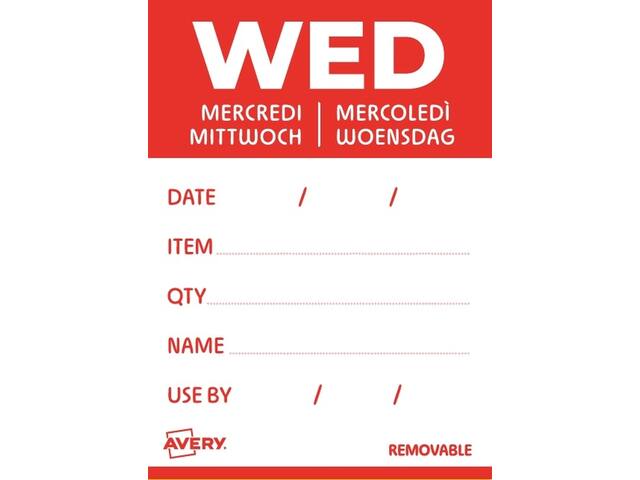 Etiket Avery HACCP woensdag-rood 40x56mm 500st