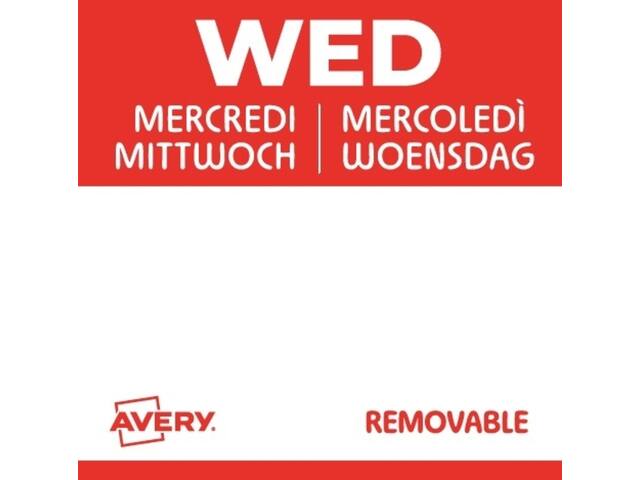 Etiket Avery HACCP woensdag-rood 25x25mm 1000st