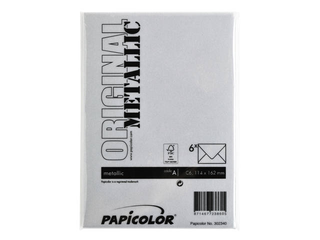 Envelop Papicolor C6 114x162mm metallic zilver