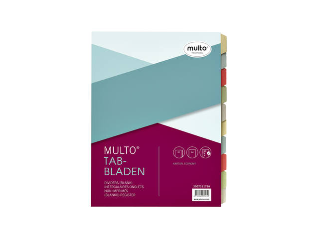 Tabbladen Multo A4 23r karton 10dlg ass