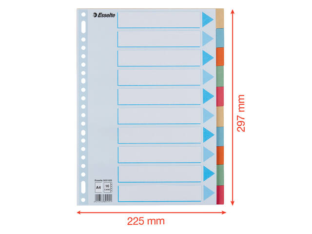 Tabbladen Esselte premium A4 10dlg karton 23r ass
