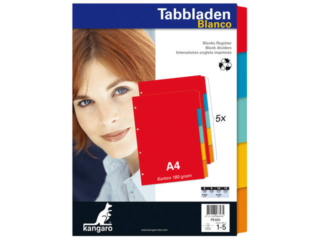 Tabblad Kangaro 4r PE405 5 delig ass karton