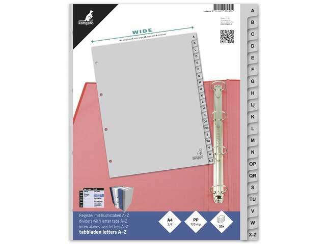 Tabblad Kangaro A4 4r 20dlg AZ breed PP grijs