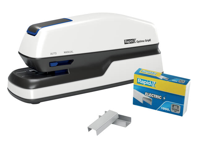 Nietmachine elektr Rapid Optima grip wit zwart