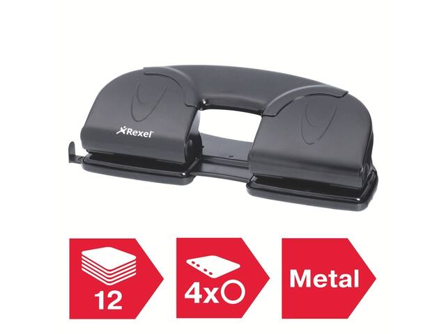 Perforator Rexel V412 4-gaats 12 vel zwart