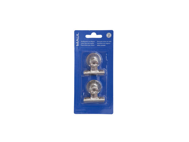 Papierklem MAUL Bulldog magneet 40mm zilver 2st