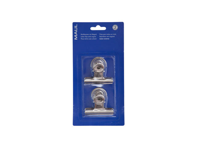 Papierklem MAUL Bulldog magneet 52mm zilver 2st
