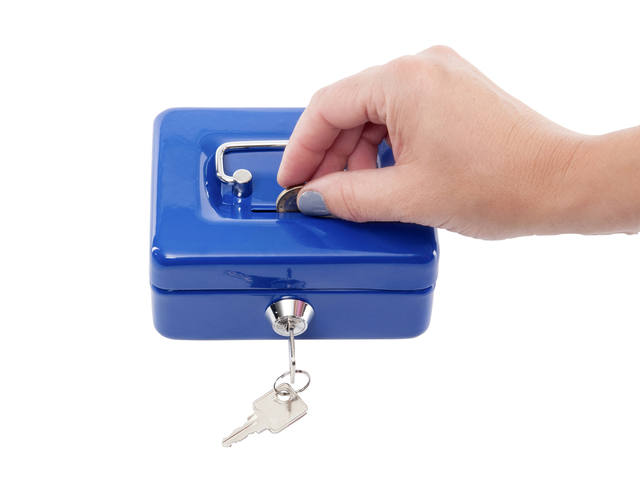 Geldkist MAUL muntgleuf slot 125x95x60mm blauw
