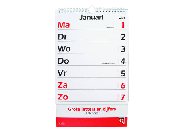 Kalender 2027 met grote letters En cijfers Qua