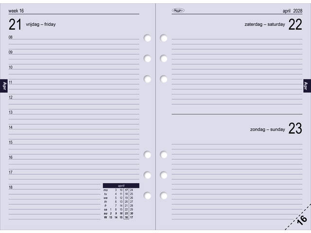 Agendavulling 2027 Kalpa A5 1dag/1pagina
