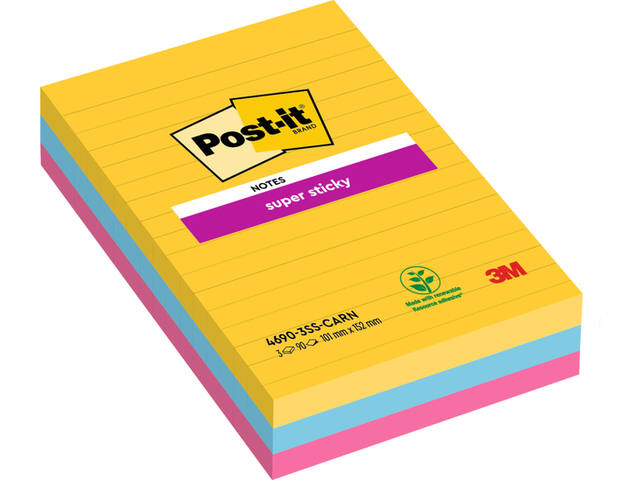 Memoblok Post-it 4690 Super Sticky 101x152mm Carn