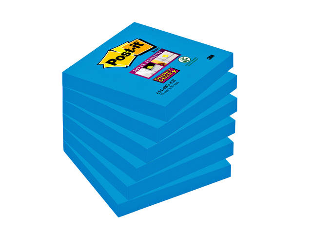 Memoblok Post-it 654 Super Sticky 76x76mm blauw
