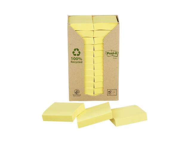 Memoblok Post-it 653 38x51mm recycled geel