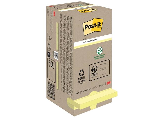 Memoblok Post-it 654 76x76mm recycled pastel geel