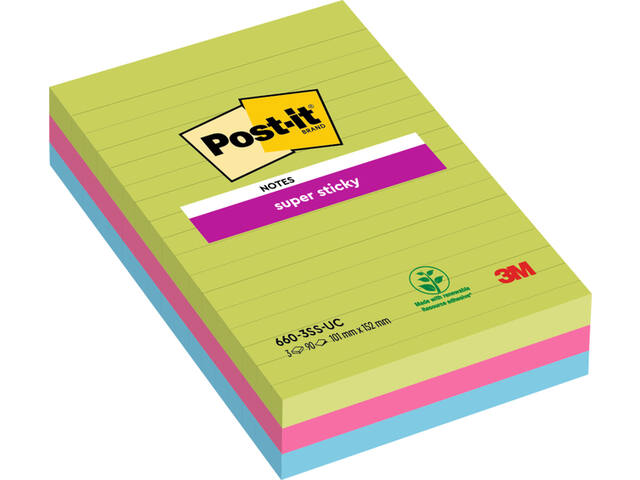 Memoblok Post-it 660 Super Sticky 102x152mm ass