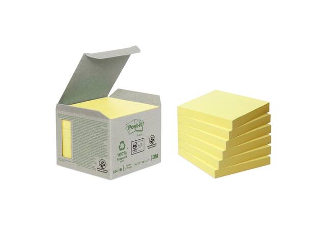 Memoblok Post-it 654-1B 76x76mm recycled geel
