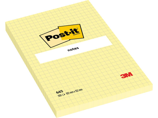 Memoblok Post-it 662 102x152mm ruit geel