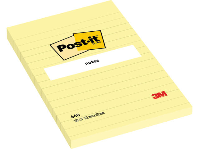 Memoblok Post-it 660 lijn 102x152mm canary yellow
