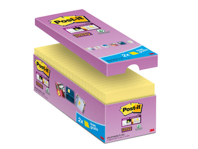 Memoblok Post-it 654 Super Sticky 76x76mm gl 14+2