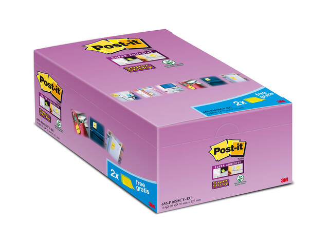 Memoblok Post-it 655 Super Sticky 76x127mm gl 14+2