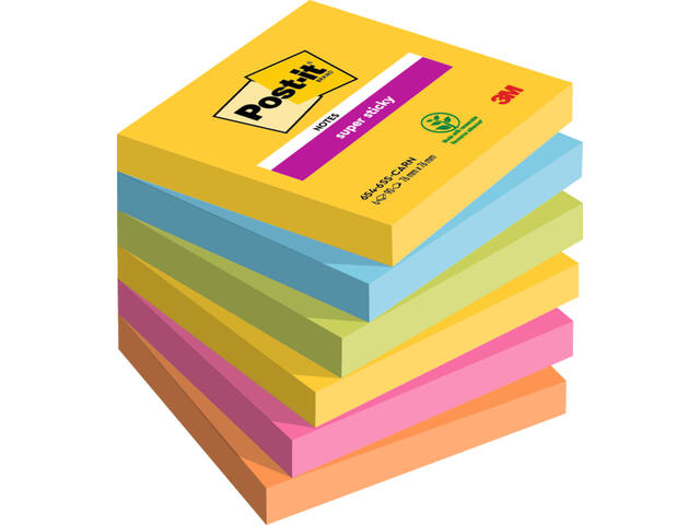 Memoblok Post-it 654 Super Sticky 76x76mm Carnival