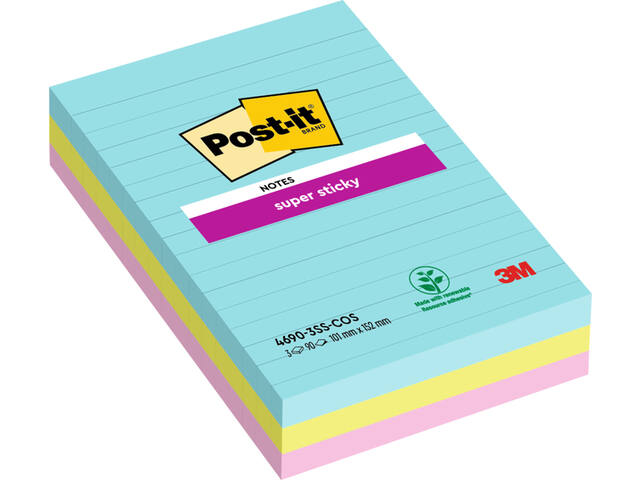 Memoblok Post-it 4690 Super Sticky 101x152mm Cosm