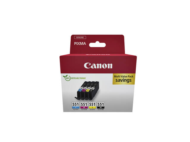 Inktcartridge Canon CLI-551 zwart + 3 kleuren