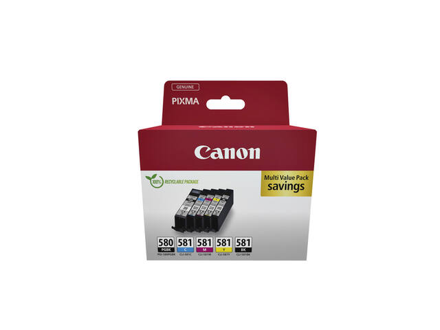 Inktcartridge Canon PGI-580 CLI-581 2x zw + 3 kl